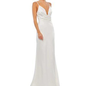 Mac Duggal 26264 Plunging‎ Faux Wrap White Sleeveless Evening Gown Size 6